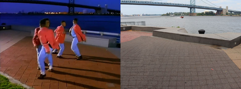 Then and now look at a scene from the music video for the song Motownphilly by the group Boyz II Men.