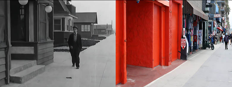 Then and now look at a scene from the Buster Keaton movie The High Sign.
