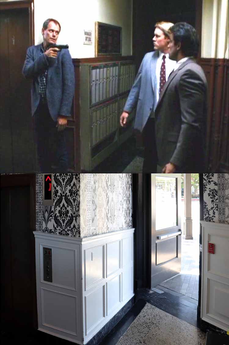 A then and now filming location photo from the episode Scrap Metal from the TV series Hunter.