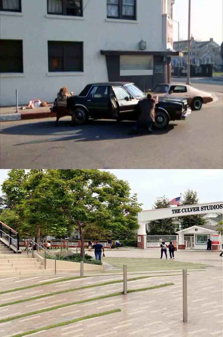 A then and now filming location photo from the episode Scrap Metal from the TV series Hunter.
