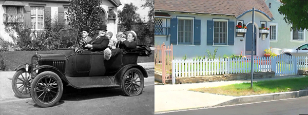 A then and now photo comparison from the Laurel and Hardy movie Perfect Day. One of the hundreds of filming location photos from Laurel and Hardy movies.