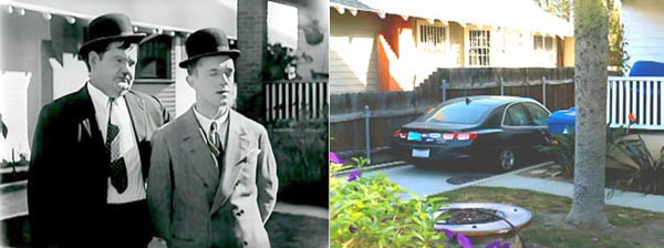 A then and now photo comparison from the Laurel and Hardy movie Their Purple Moment. One of the hundreds of filming location photos from Laurel and Hardy movies.