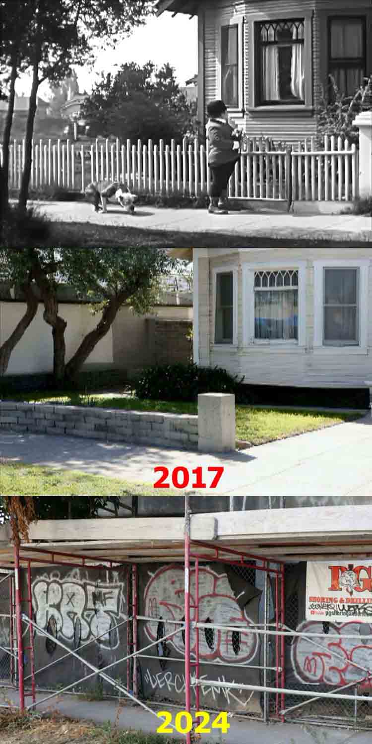 A then and now filming location photo from the Our Gang / The Little Rascals movie Dog Heaven.