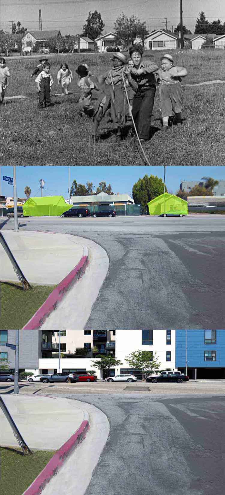 A then and now filming location photo from the Our Gang / The Little Rascals movie Fly My Kite.