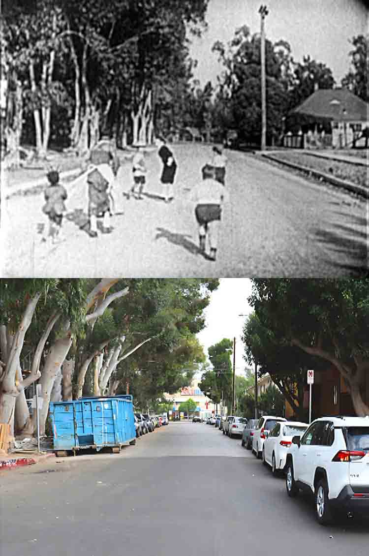 A then and now filming location photo from the Our Gang / The Little Rascals movie The Love Bug.