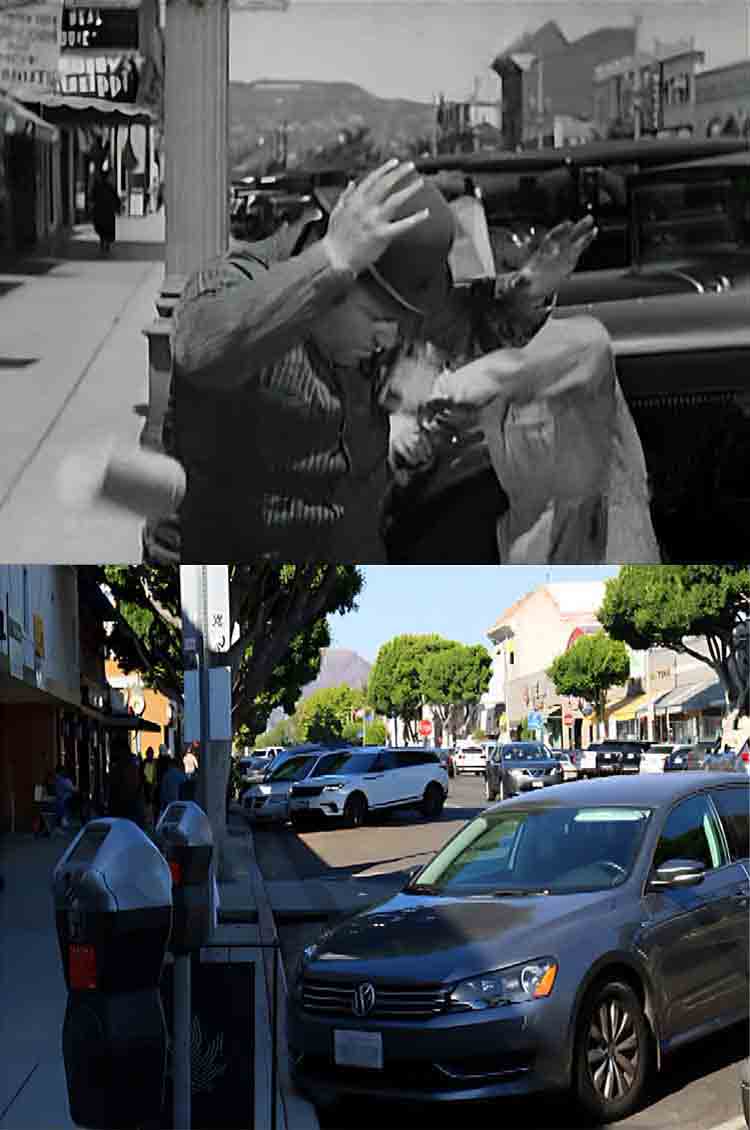 A then and now filming location photo from The Three Stooges movie Hoi Polloi.