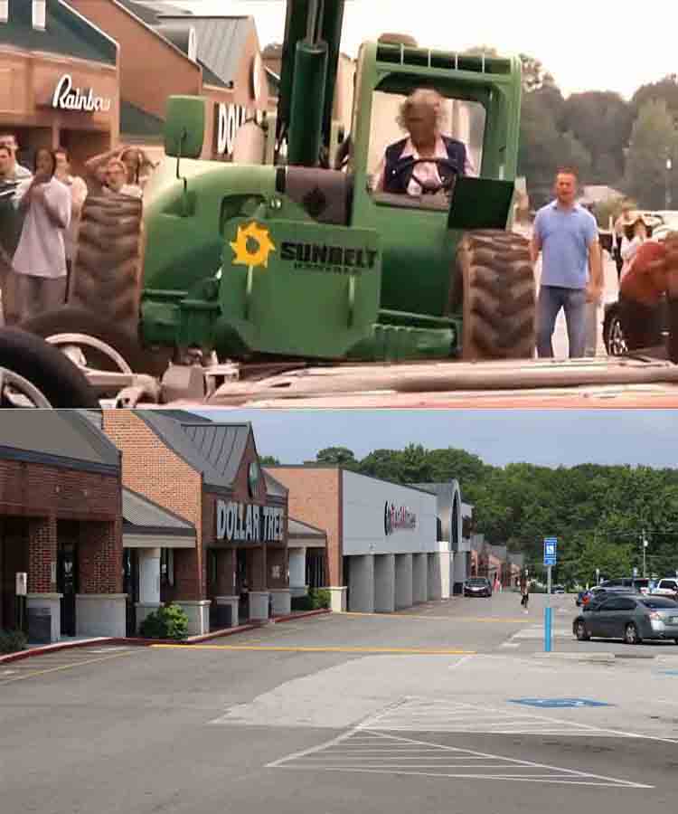 A then and now filming location photo from the parking lot scene in the Tyler Perry movie Madea Goes To Jail.
