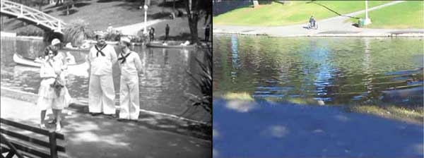 A then and now photo comparison from the Laurel and Hardy movie Men O'War. One of the hundreds of filming location photos from Laurel and Hardy movies.