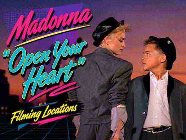 Title card from the music video for the song Open Your Heart by Madonna.